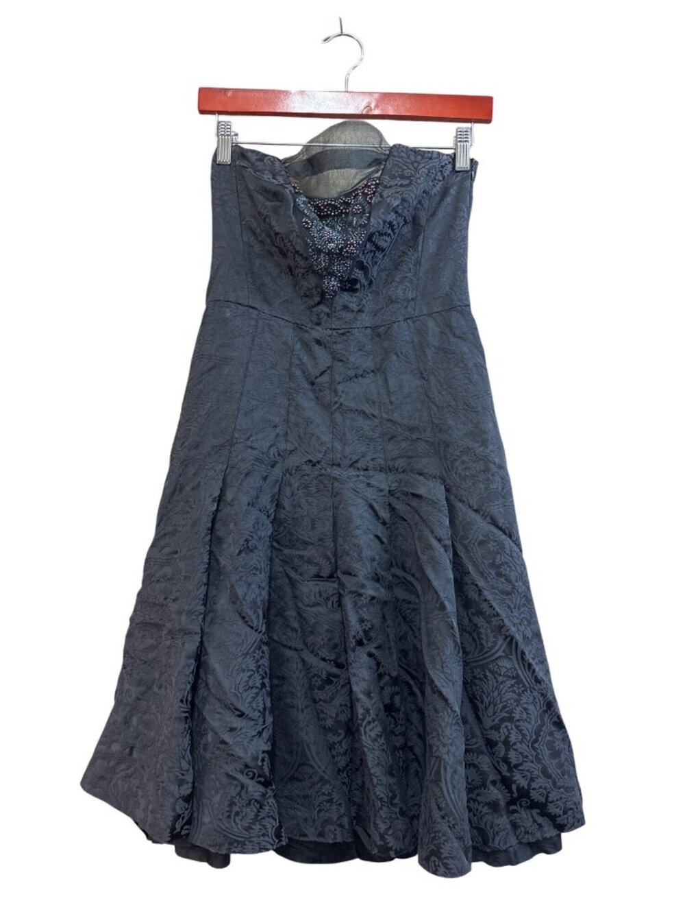 Tibi Black Strapless Jacquard Dress With Beaded Neckline Accent Womens Size 4